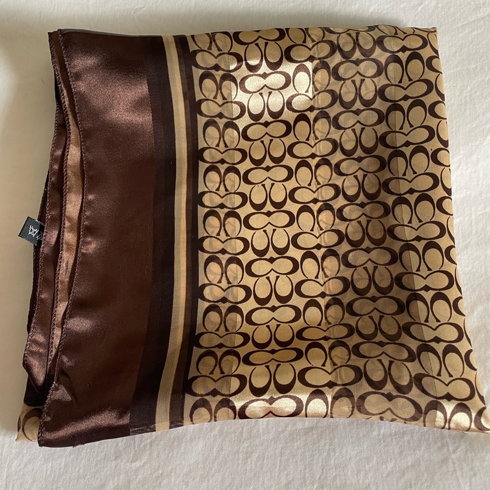 Coach  Brown and Gold Patterned silk scarf